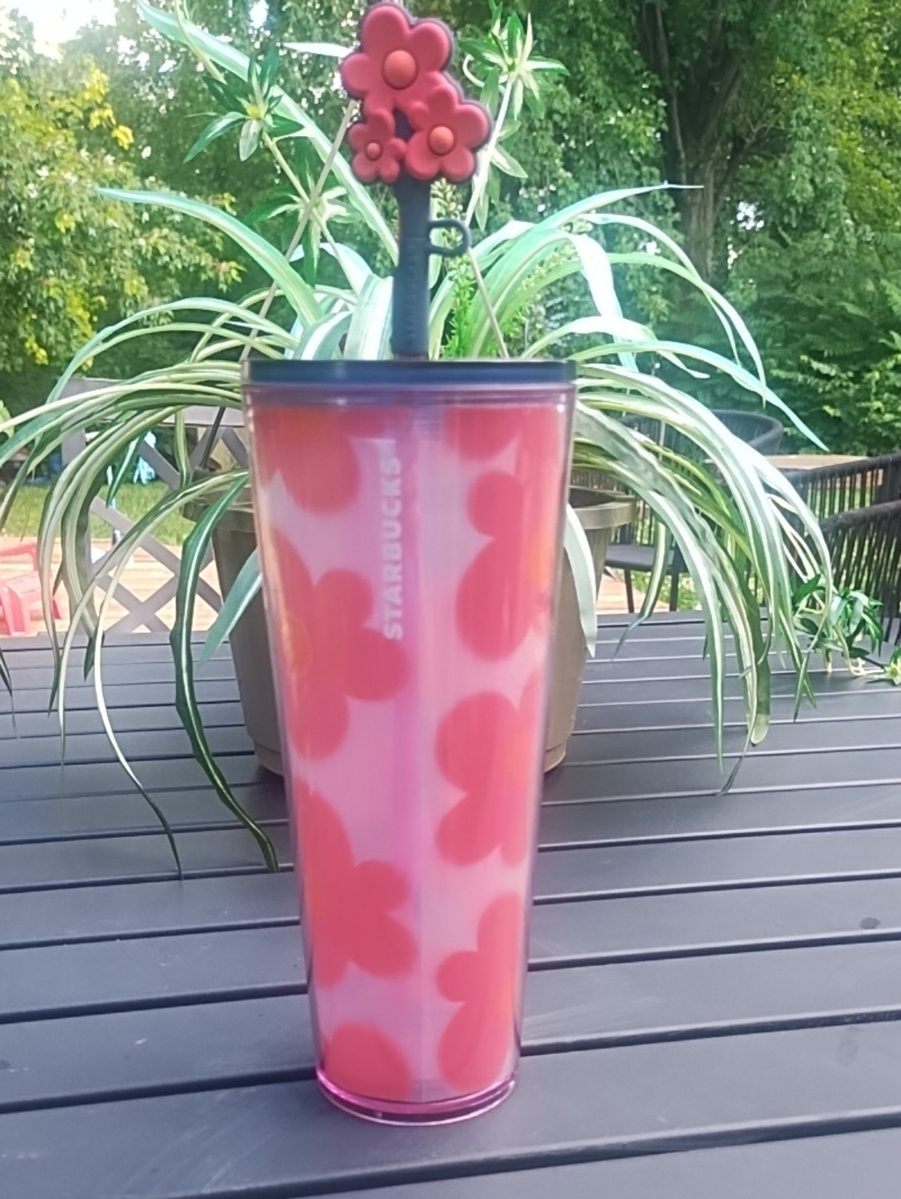 Starbucks Pink Floral Insulated Travel Tumbler with Flower Top Straw